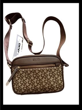 DKNY Brown Monogram Canvas Crossbody Bag